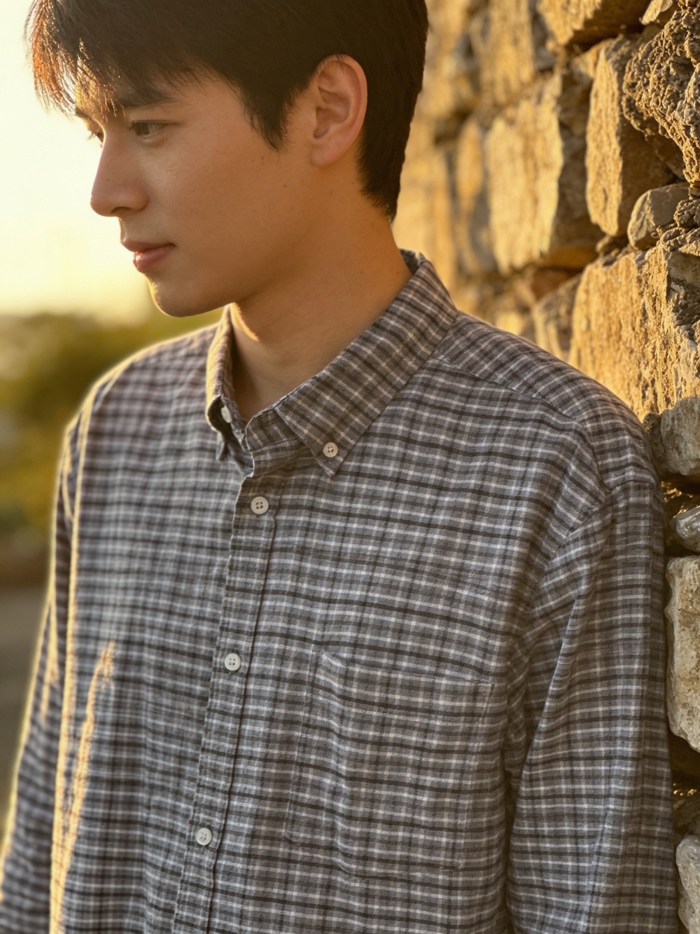 Abercrombie & Fitch Muscle Fit White Navy Plaid Long Sleeve Button Down Shirt L